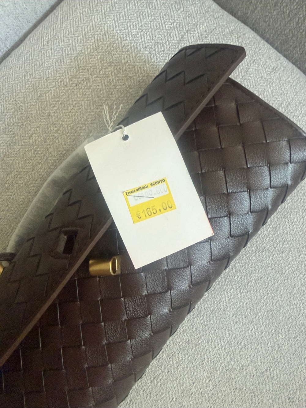 Woven Leather Clutch in Dark Brown with Gold Buckle - Picture 3 of 5